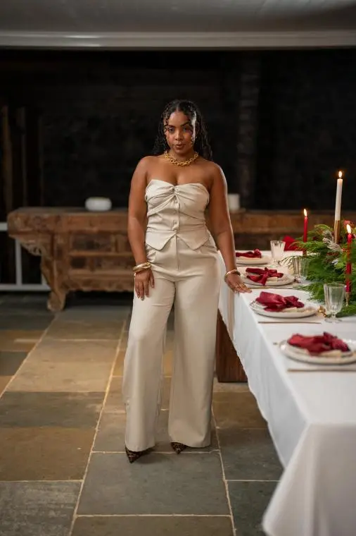 Pantalon tailleur uni, Noir, L