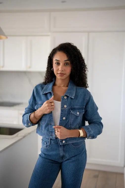 Veste jeans à rayures, Bleu jeans, 36