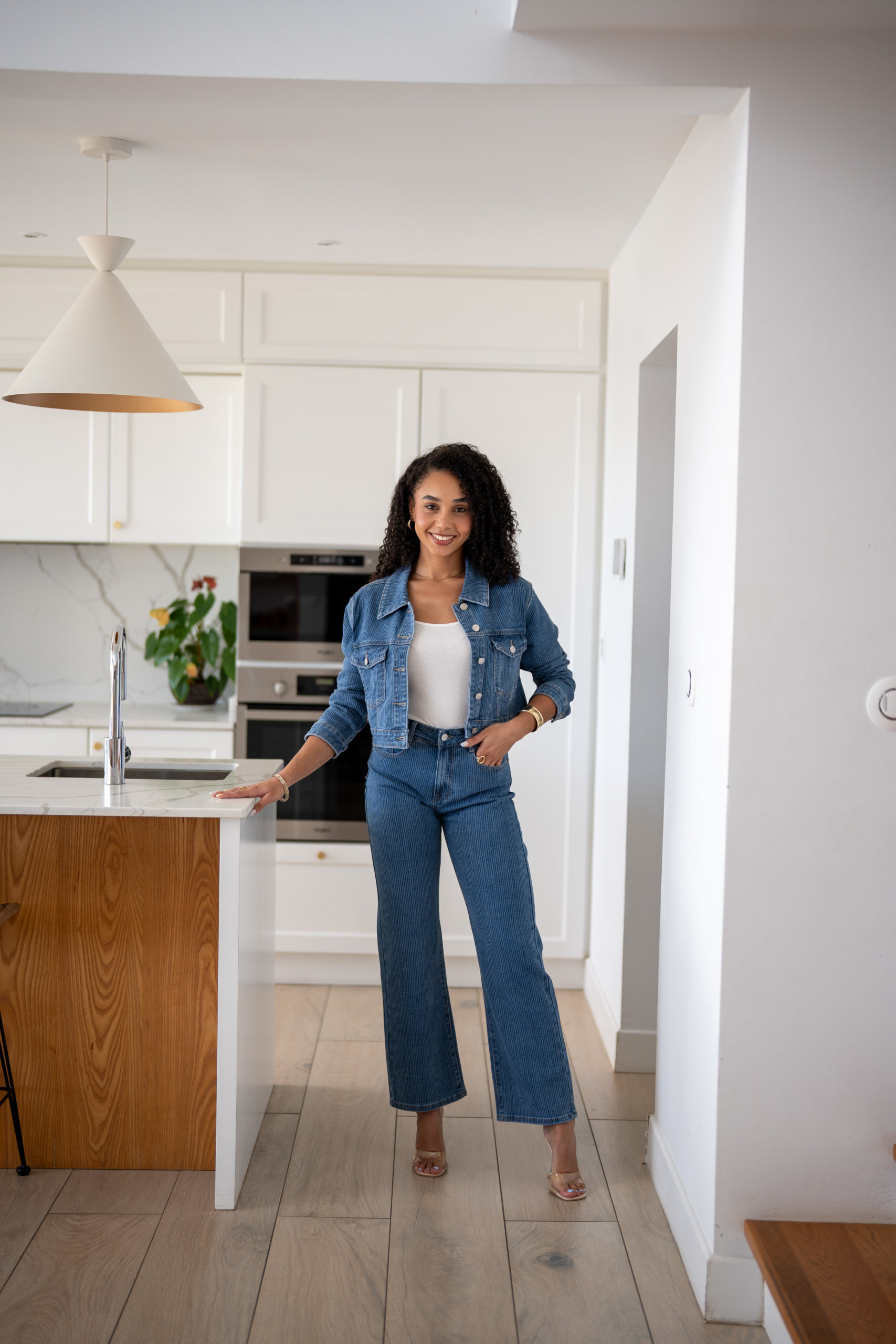 Veste jeans &agrave; rayures, Bleu jeans, 36