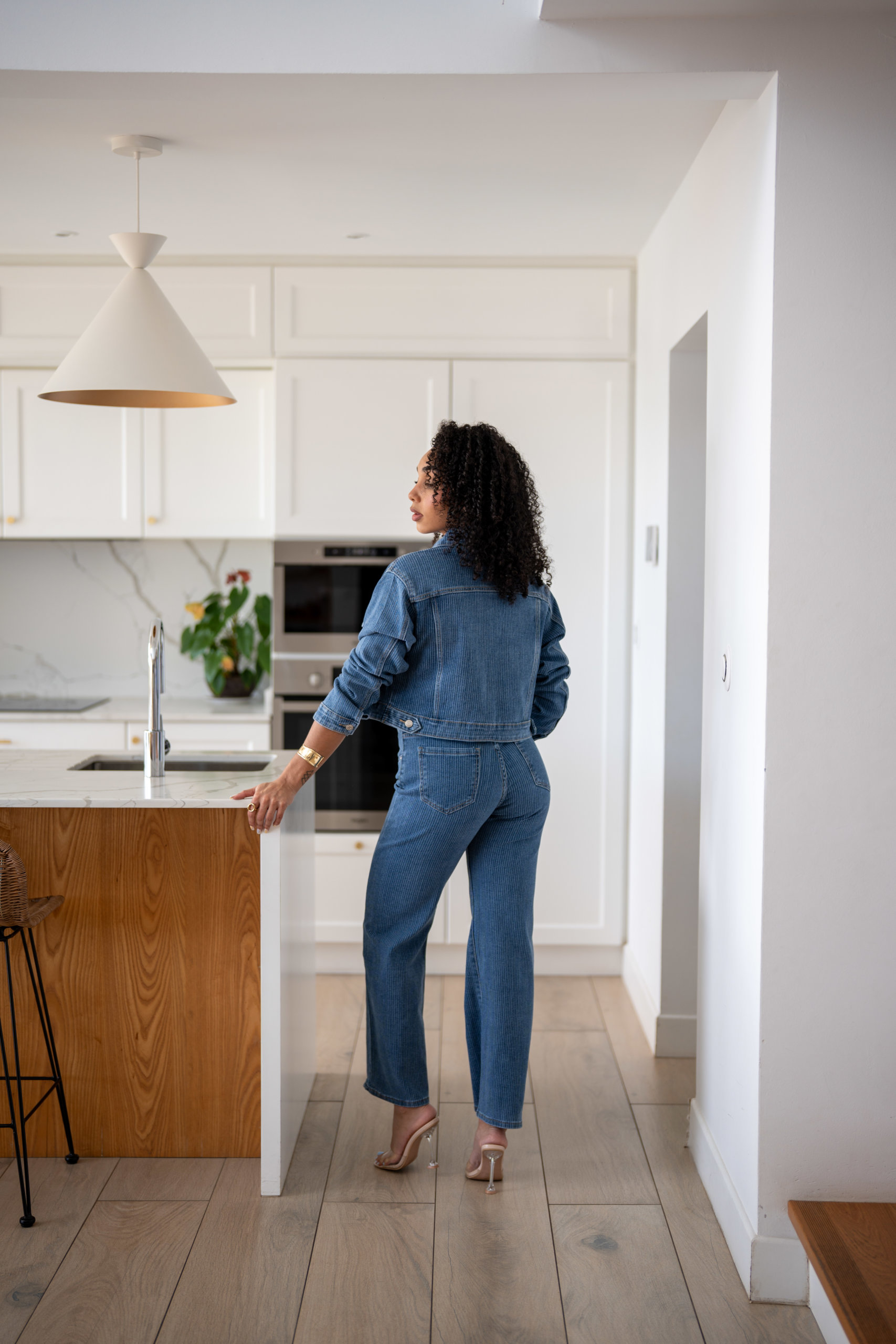 Veste jeans &agrave; rayures, Bleu jeans, 36