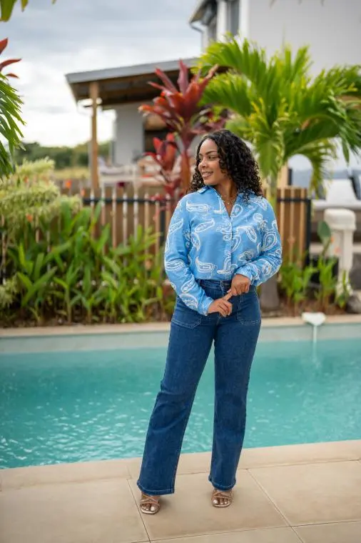 Chemise brodée, Bleu, L/XL