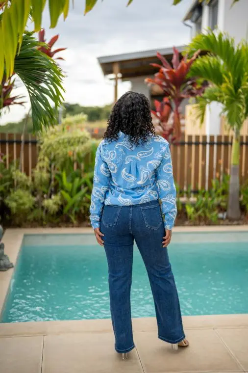 Chemise brodée, Bleu, L/XL