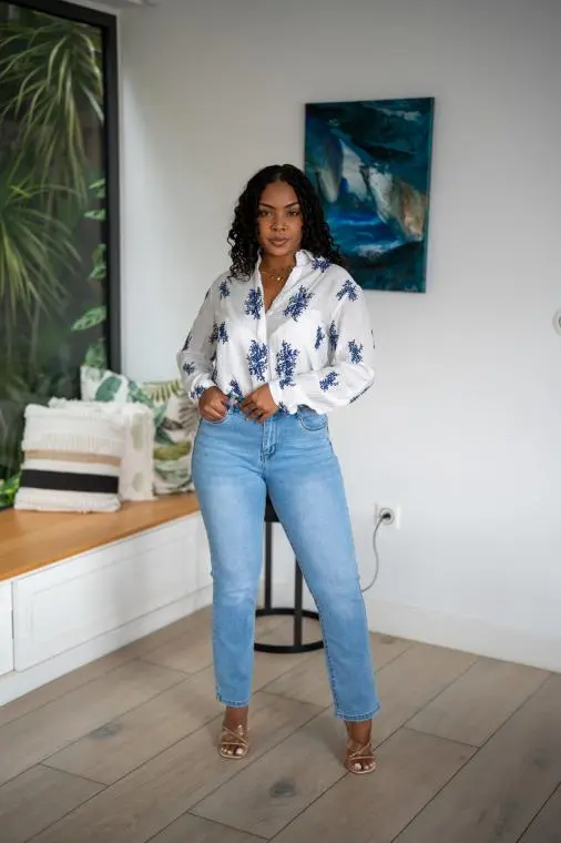 Chemise brodée à motifs, Marine, L/XL