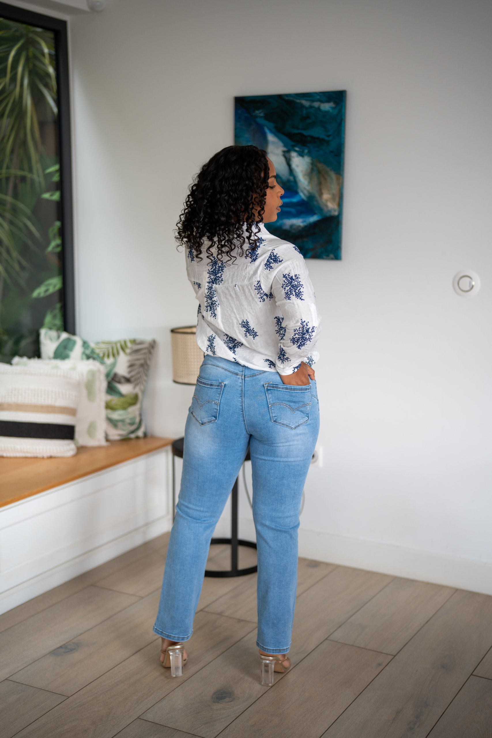 Chemise brod&eacute;e &agrave; motifs, Marine, L/XL