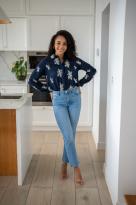 Chemise brodée à motifs, Marine, L/XL