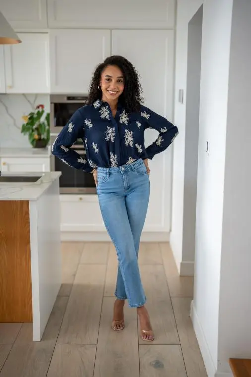 Chemise brodée à motifs, Marine, L/XL