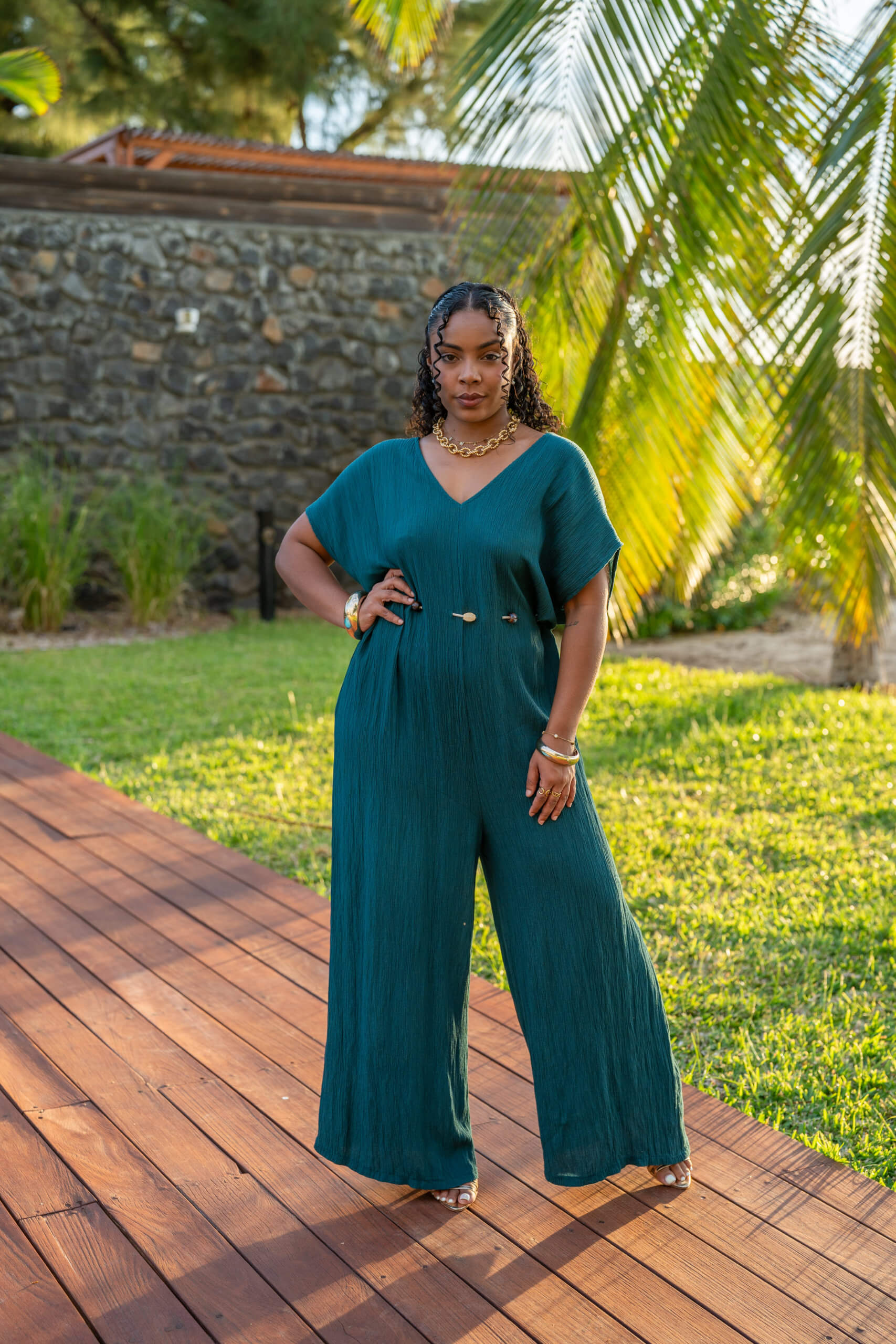 Combinaison gaufr&eacute;e, Vert sapin, Taille unique