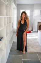 Robe moulante à broche feuille doré, Blanc, L