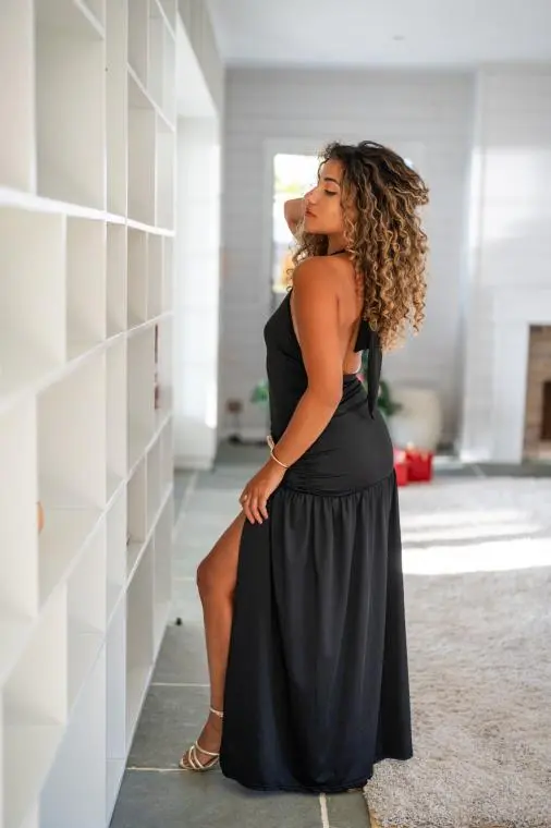 Robe moulante à broche feuille doré, Blanc, L