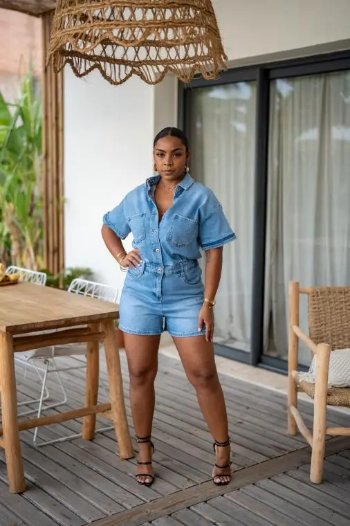 Combinaison short jeans, Bleu jeans, 34