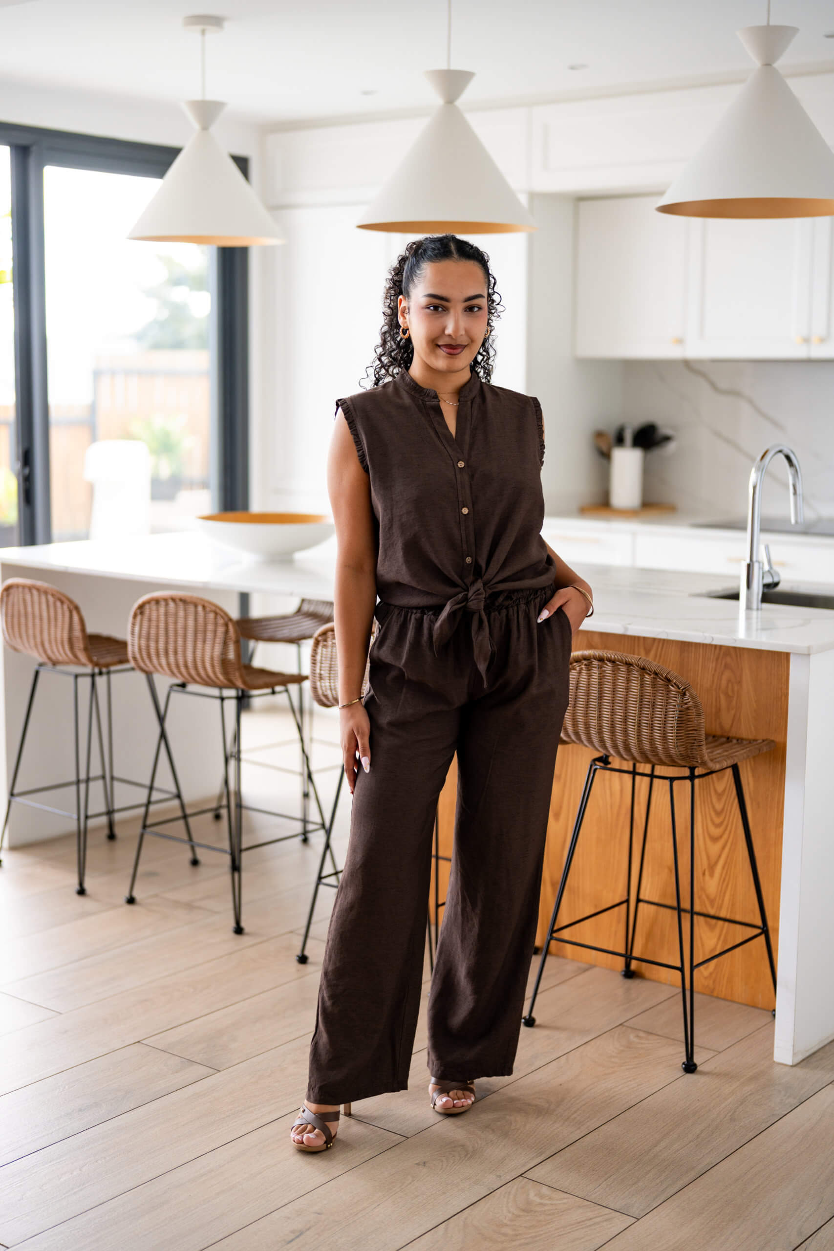 Top en Lin nou&eacute;e, Chocolat, Taille unique