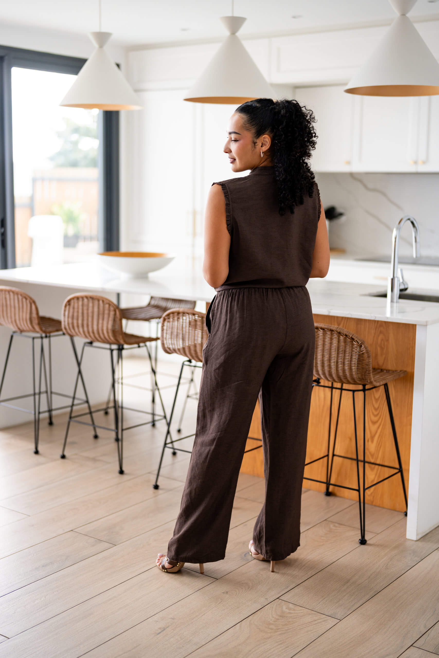 Top en Lin nou&eacute;e, Chocolat, Taille unique