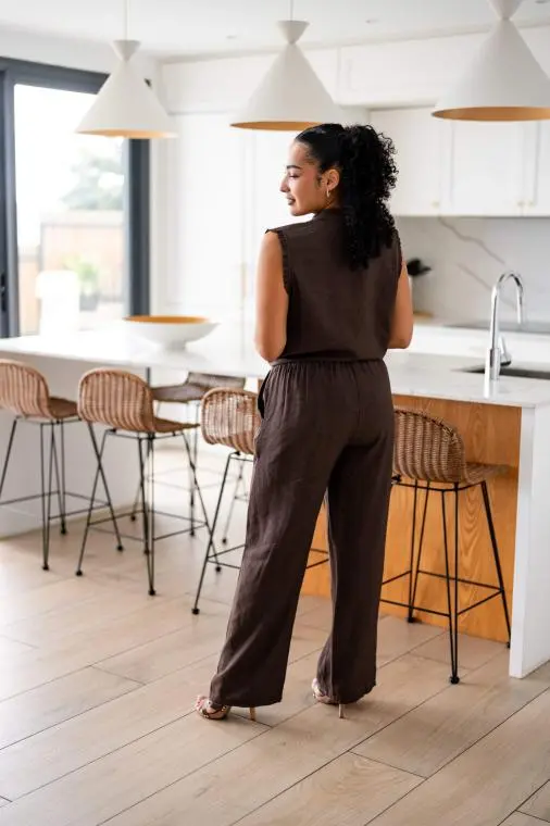 Top en Lin nouée, Chocolat, Taille unique