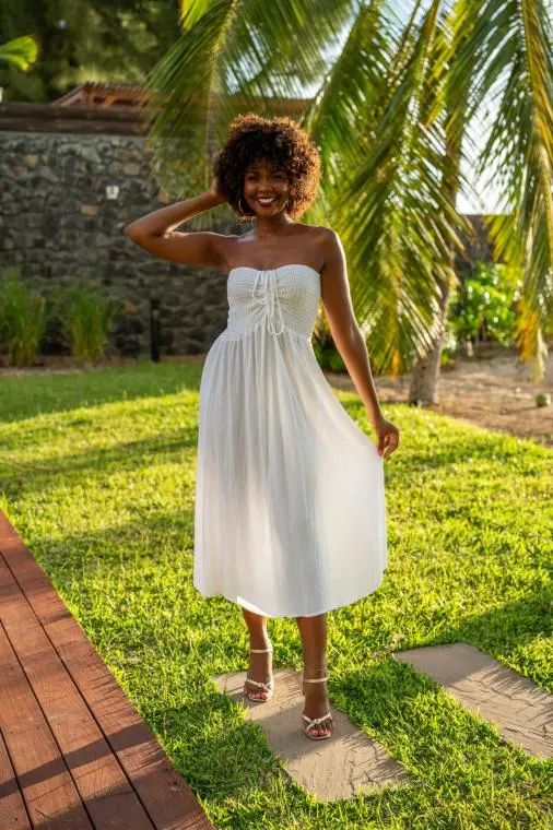 Robe bustier gaufrée, Blanc, Taille unique