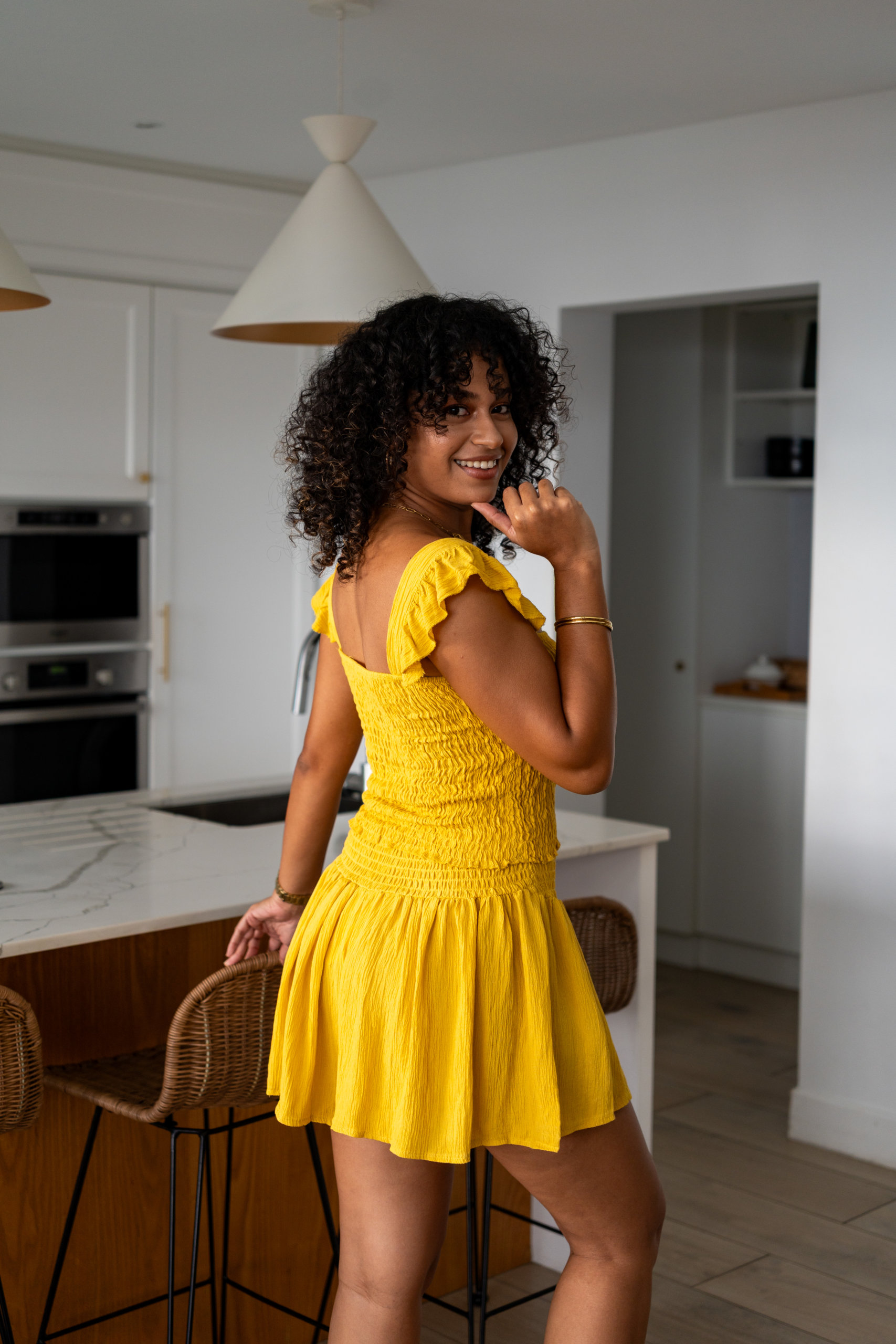 Jupe short gaufr&eacute;e, Jaune, Taille unique