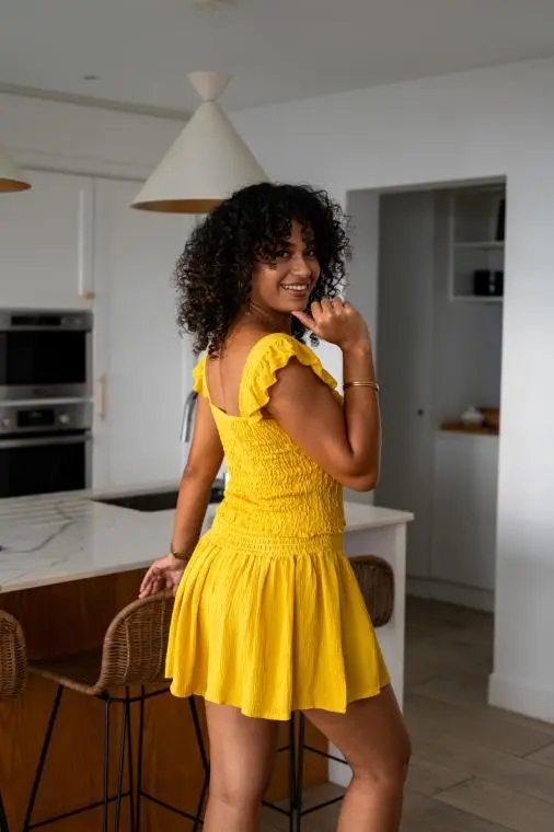 Jupe short gaufrée, Jaune, Taille unique