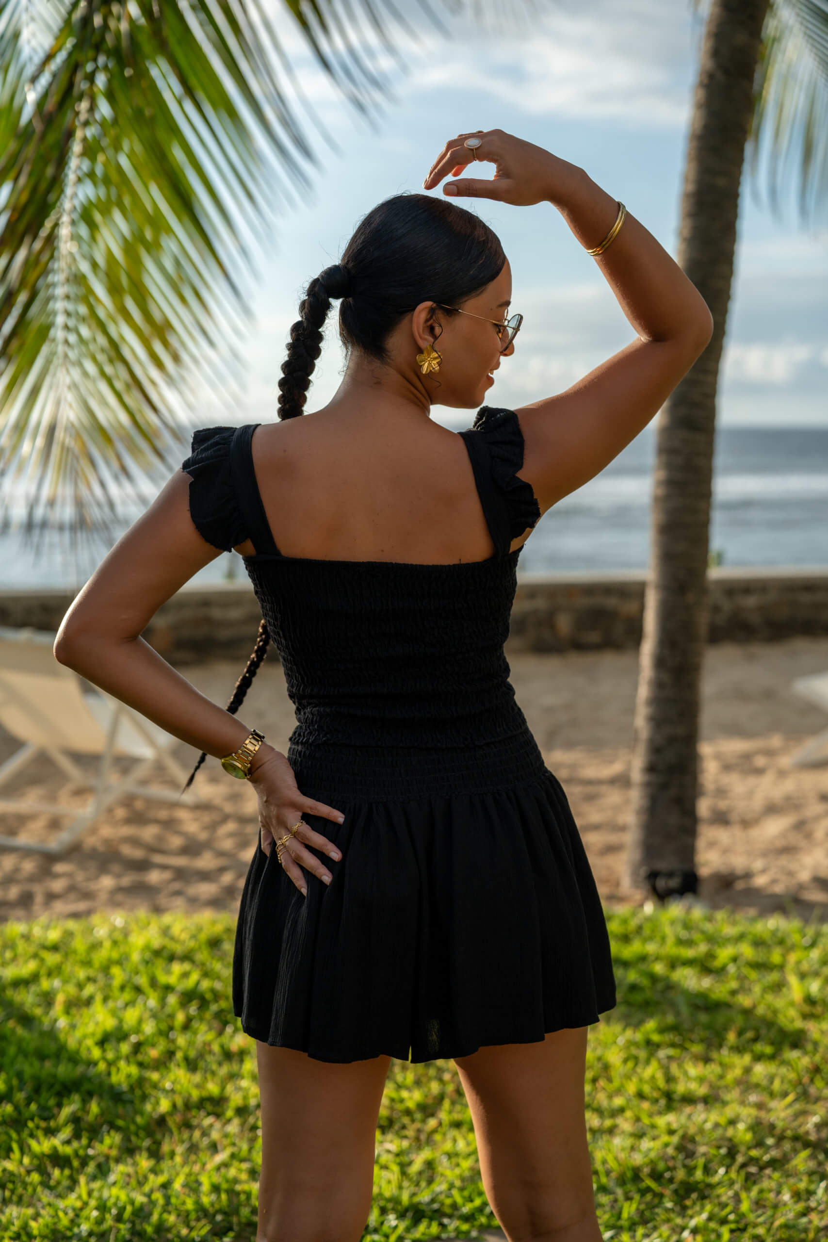 Jupe short gaufr&eacute;e, Noir, Taille unique