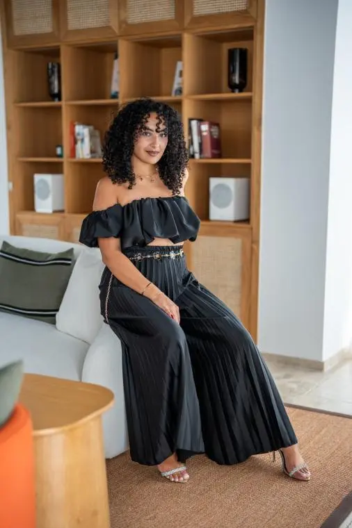 Ensemble crop top satiné, Noir, Taille unique