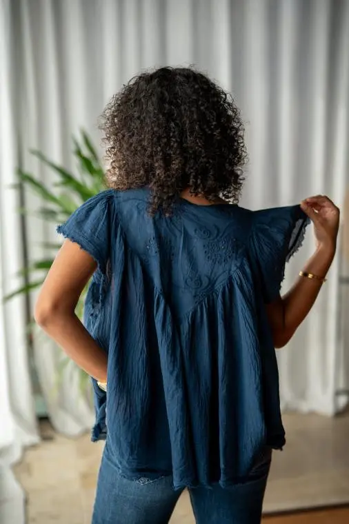 Haut uni , Marine, Taille unique