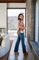 Chemisier imprimée à fleurs, Marine, L/XL