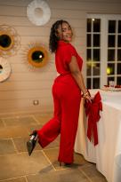 Combinaison unie avec ceinture imprimée , Chocolat, L/XL