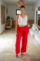 Pantalon gaze de coton avec ceinture, Rouge, Taille unique