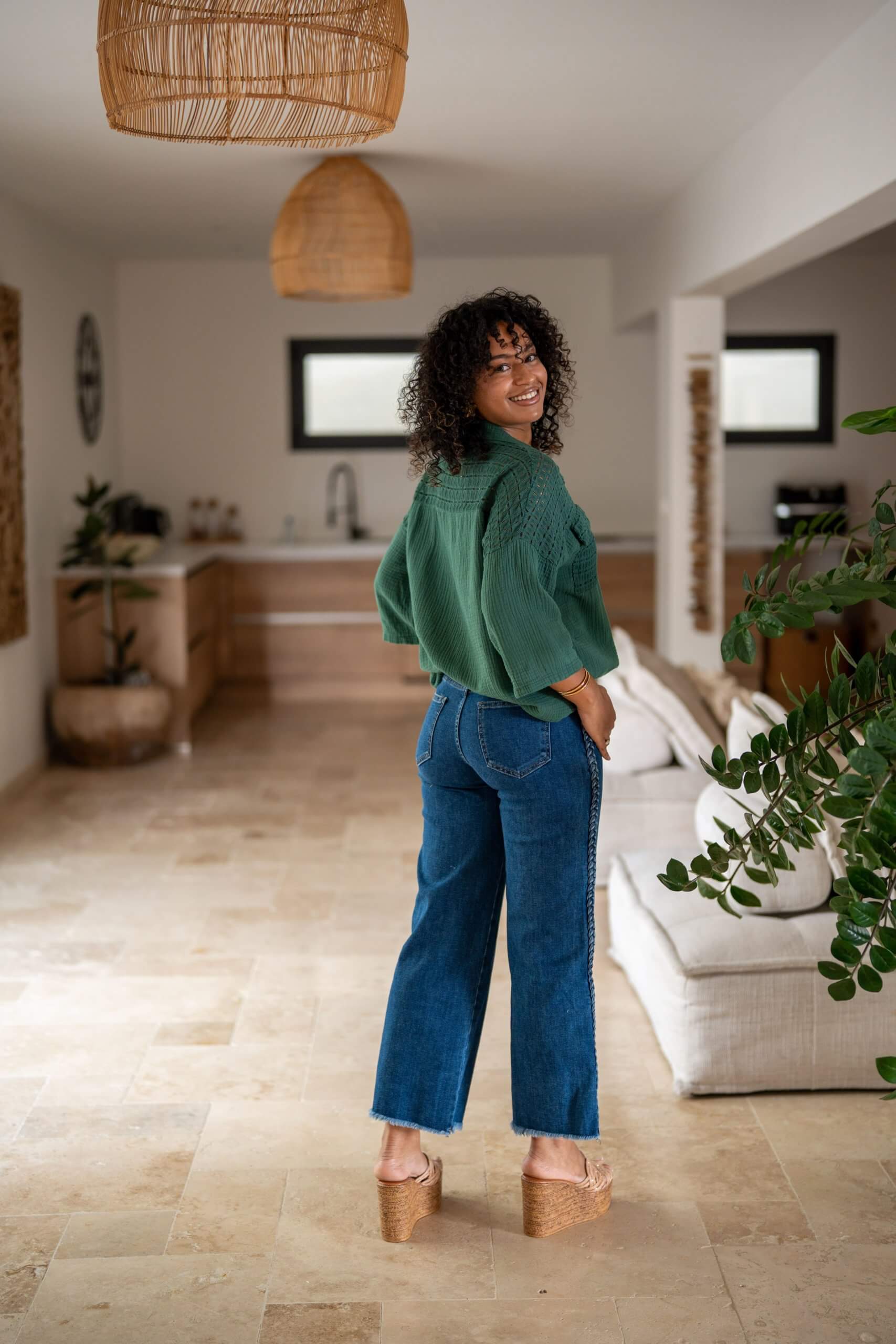 Chemisier gaze de coton, Chocolat, Taille unique