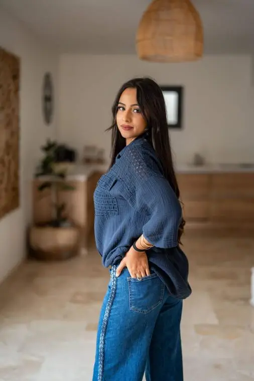 Chemisier gaze de coton, Chocolat, Taille unique