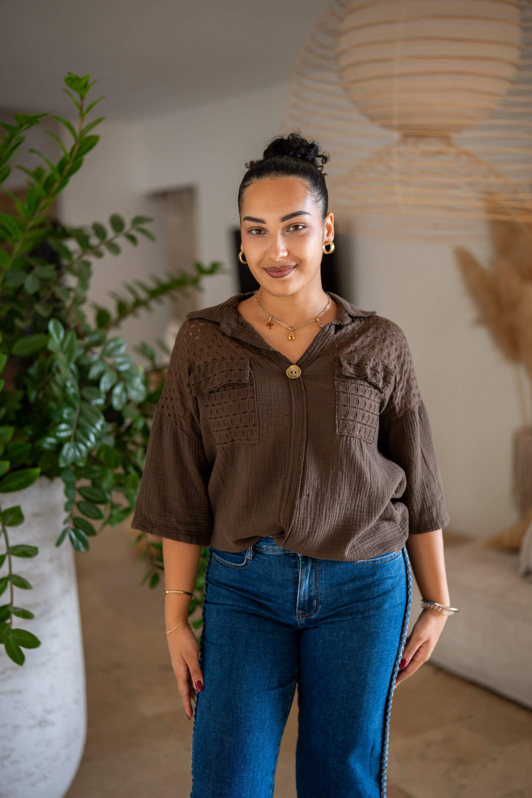 Chemisier gaze de coton, Chocolat, Taille unique