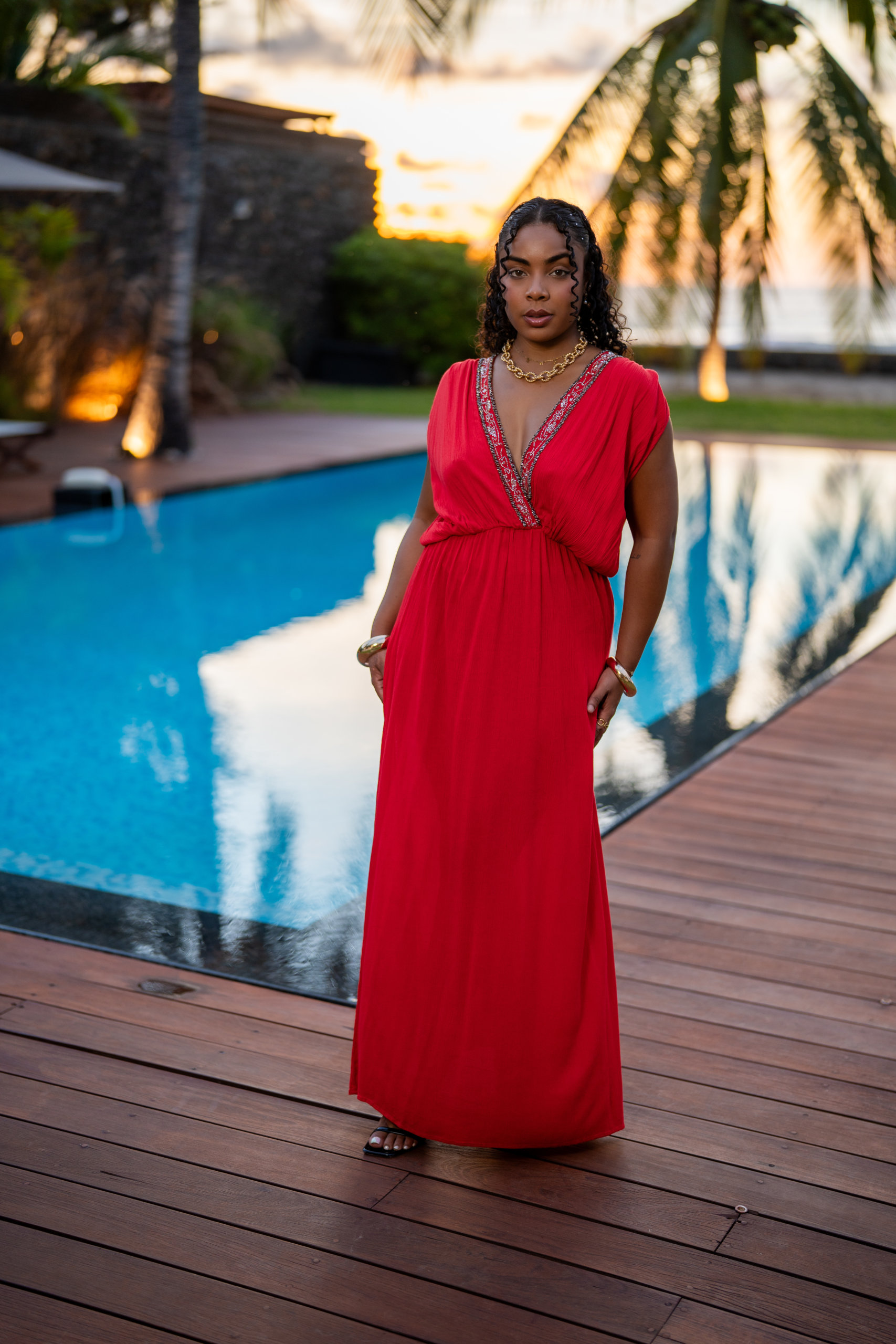 Robe longue habill&eacute;e, Bleu, L