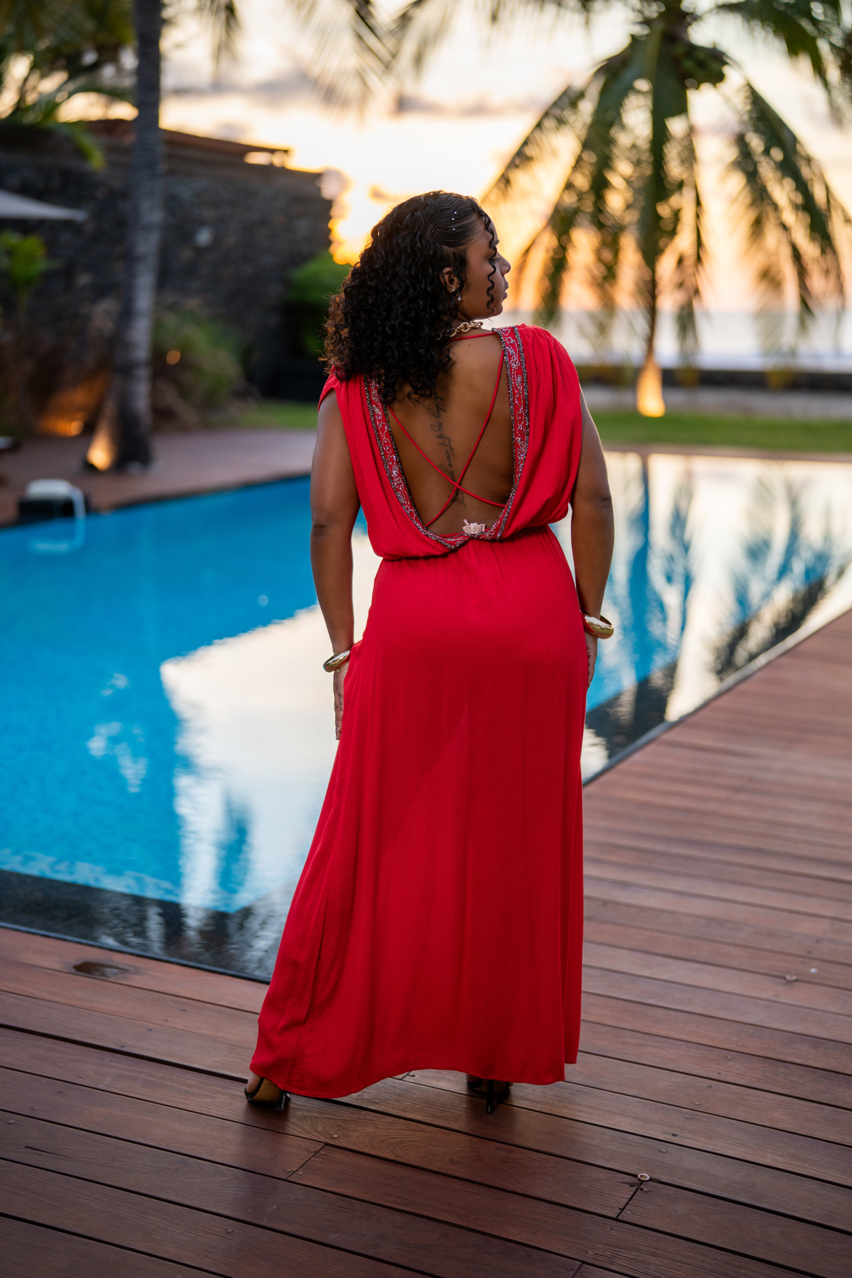 Robe longue habill&eacute;e, Bleu, L