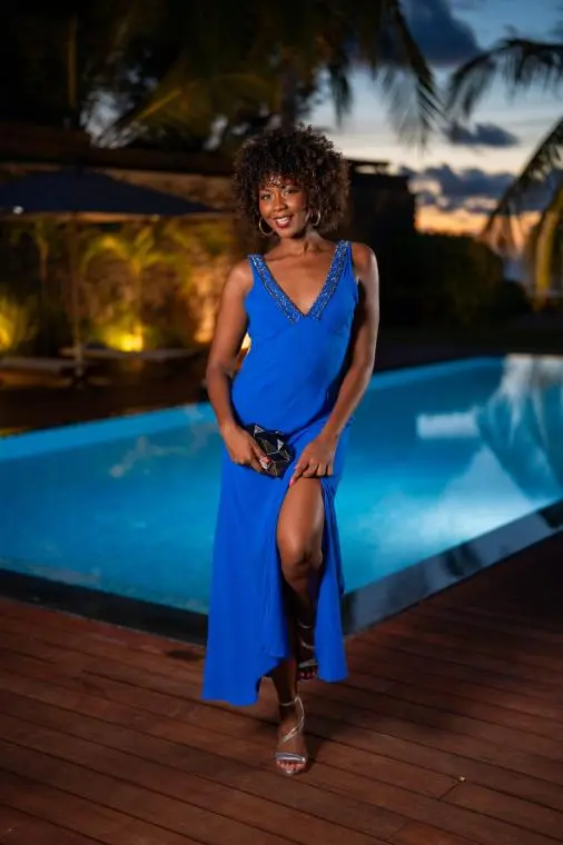 Robe longue habillée, Bleu, L