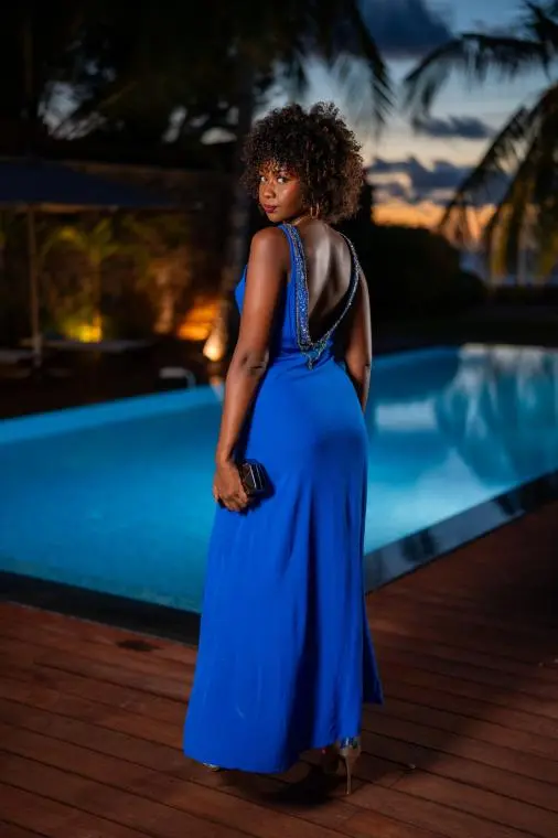 Robe longue habillée, Bleu, L