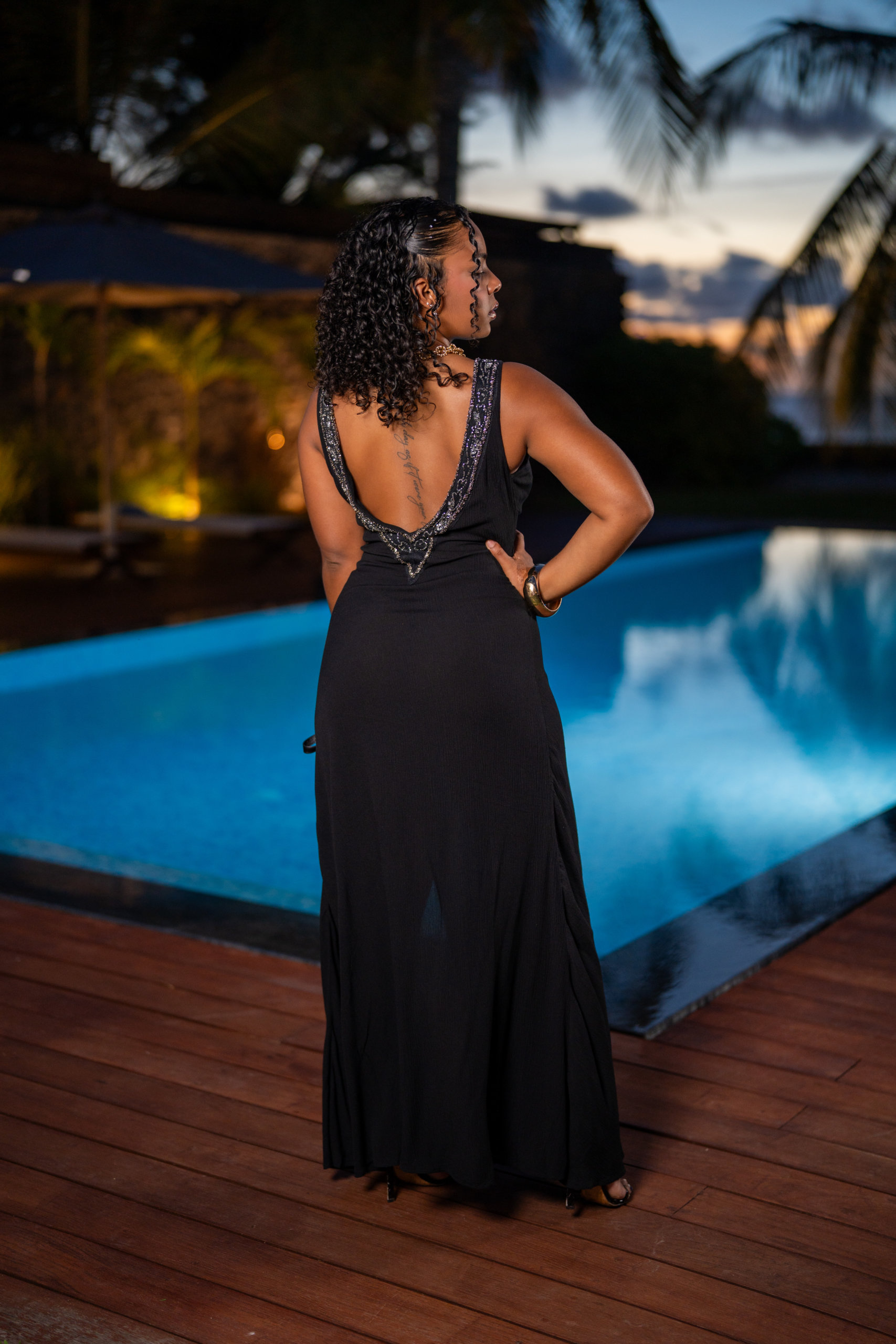 Robe longue habill&eacute;e, Bleu, L