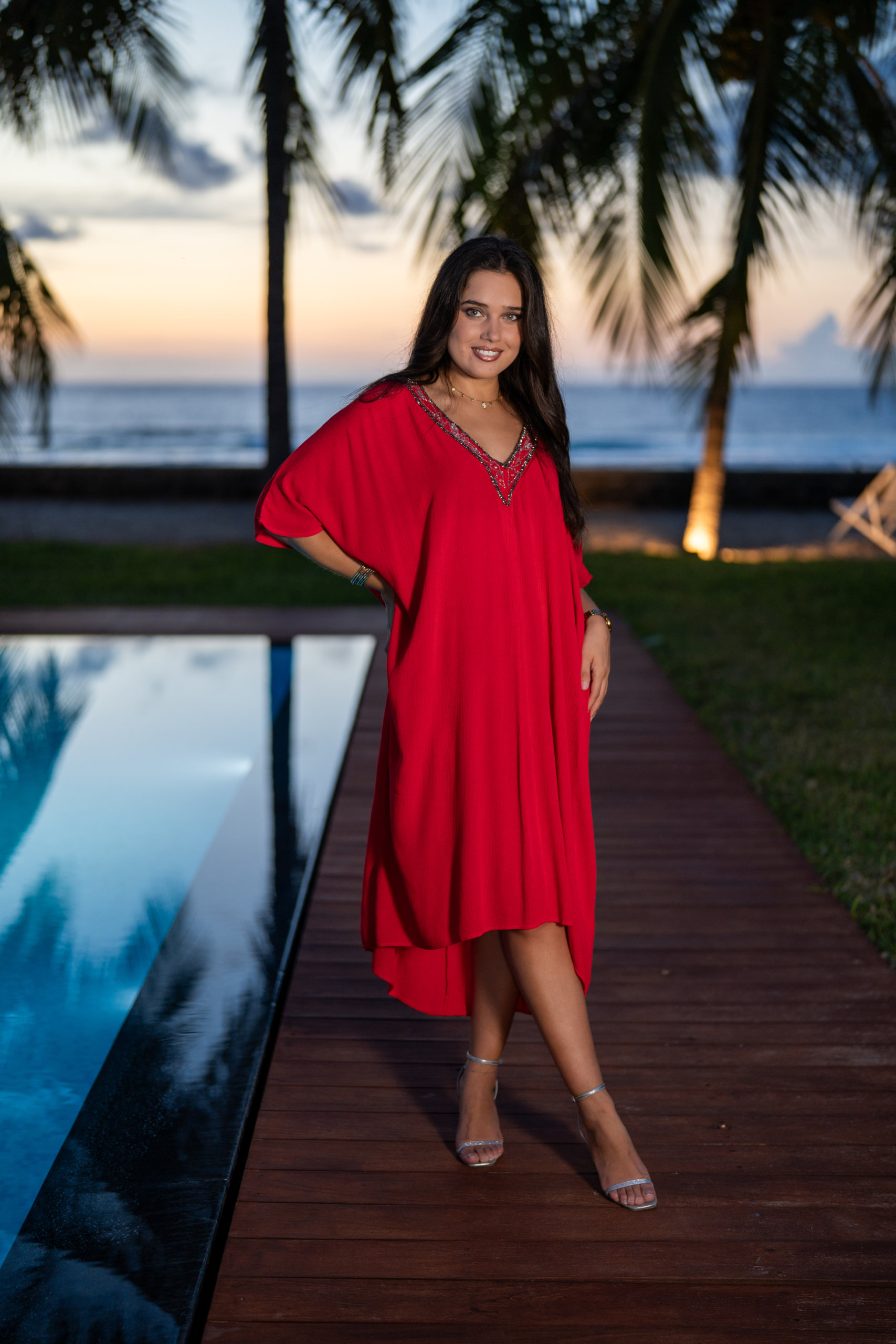 Robe courte style poncho, Bleu, L