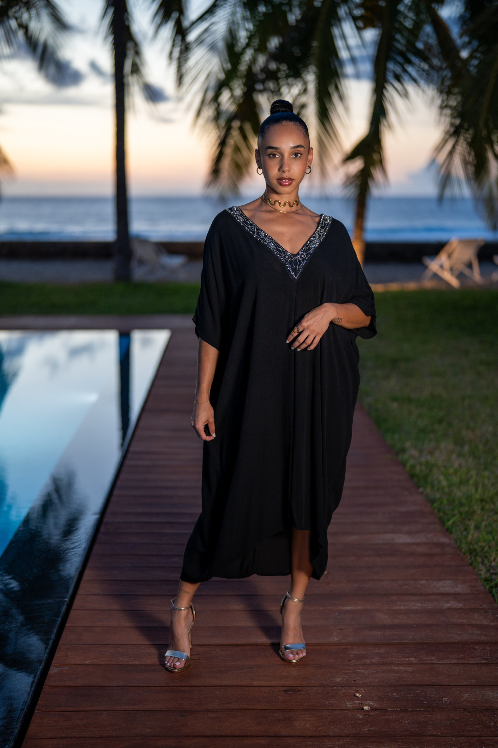 Robe courte style poncho, Bleu, L