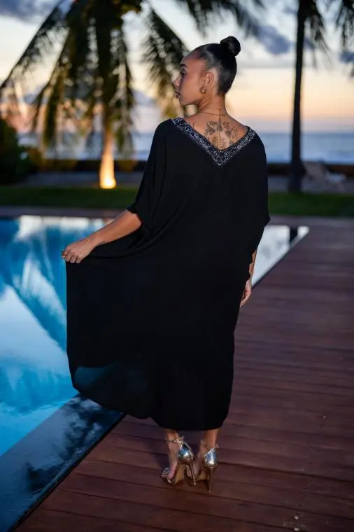 Robe courte style poncho, Noir, L