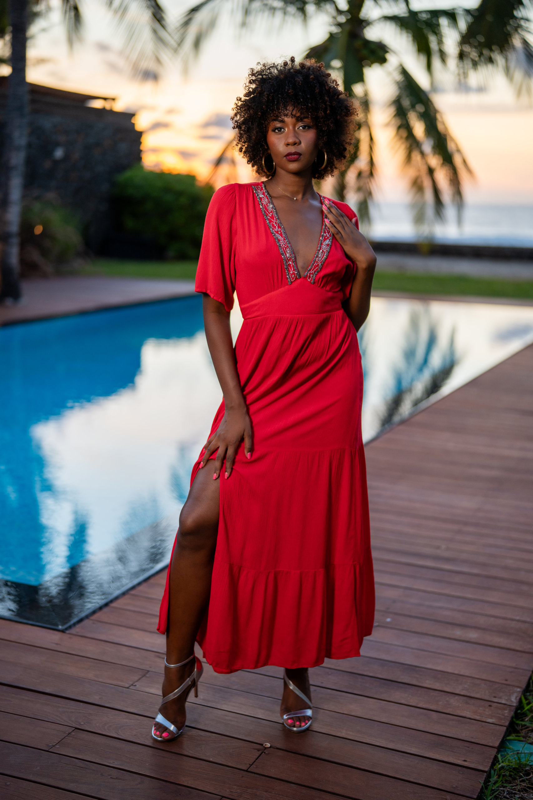 Robe longue habill&eacute;e, Rouge, L