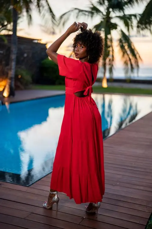 Robe longue habillée, Rouge, L