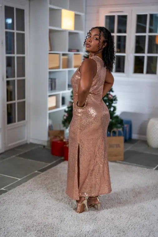 Robe longue à sequins (doublure), Noir, L/XL