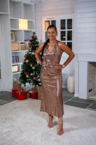 Robe longue à sequins (doublure), Noir, L/XL