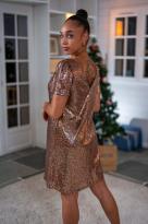 Robe courte à sequins (doublure), Chocolat, L/XL