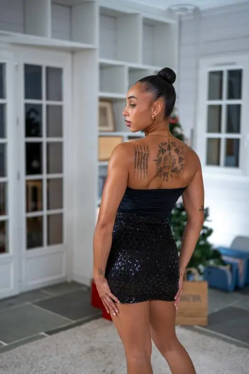 Mini jupe à sequins (doublure), Noir, L/XL