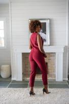 Pantalon tailleur uni (zip doré), Bordeaux, L