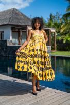 Robe imprimée , Moutarde, Taille unique