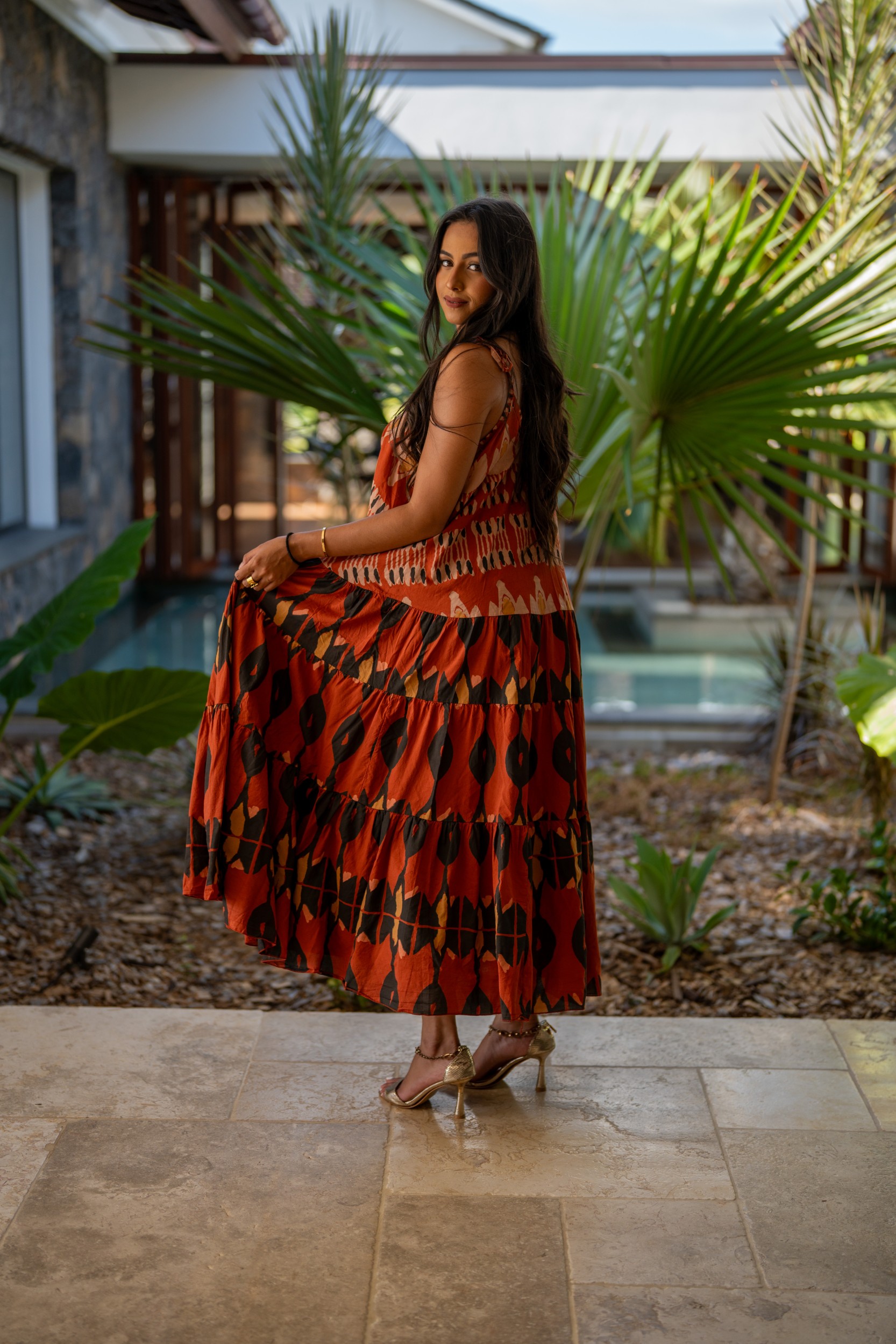 Robe imprim&eacute;e , Rouille, Taille unique