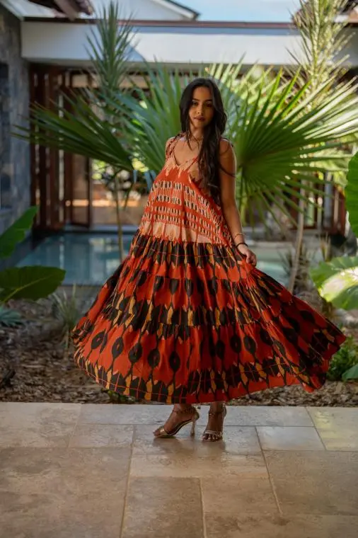 Robe imprimée , Moutarde, Taille unique