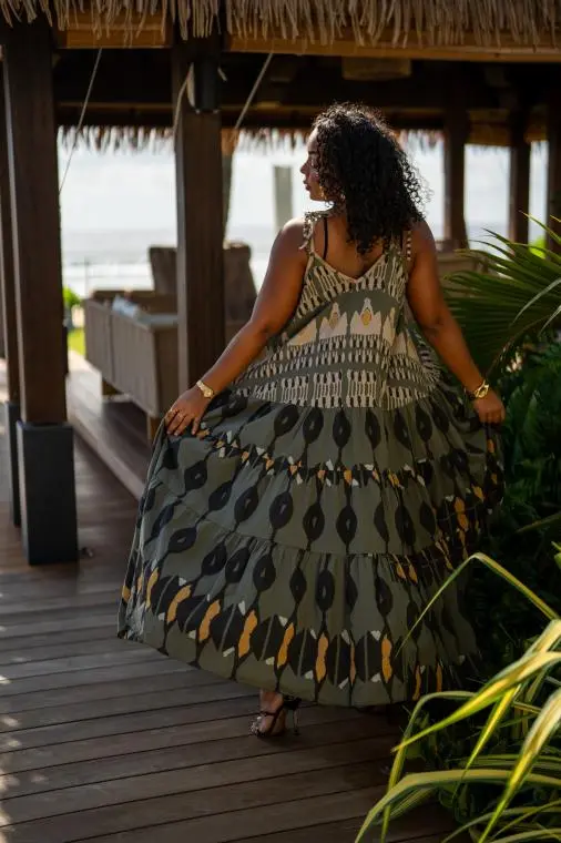 Robe imprimée , Moutarde, Taille unique