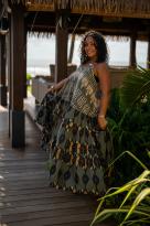 Robe imprimée , Moutarde, Taille unique