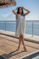 Robe courte unie, Écru, Taille unique